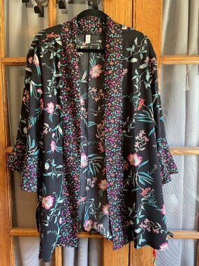 BP. Floral Black Pink Boho Duster Kimono M/L